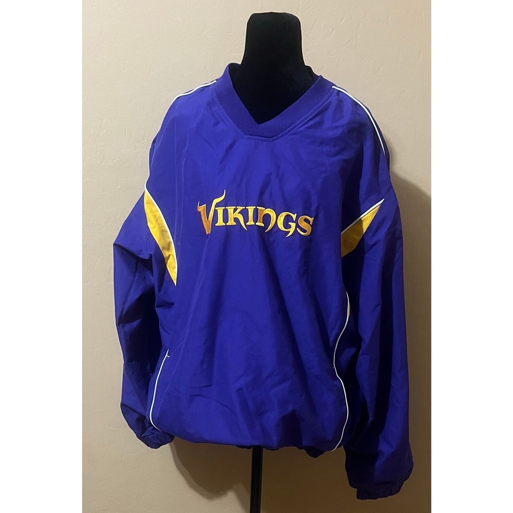NFL Vikings Purple Long Sleeve Pullover Windbreaker Jacket XL Embroidered